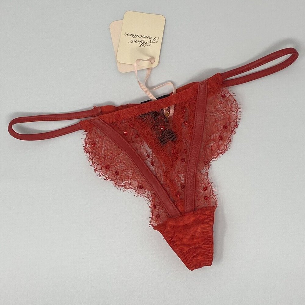 Agent Provocateur Adara SOIREE Leather Swarovski Red Thong AP2 Small $335
